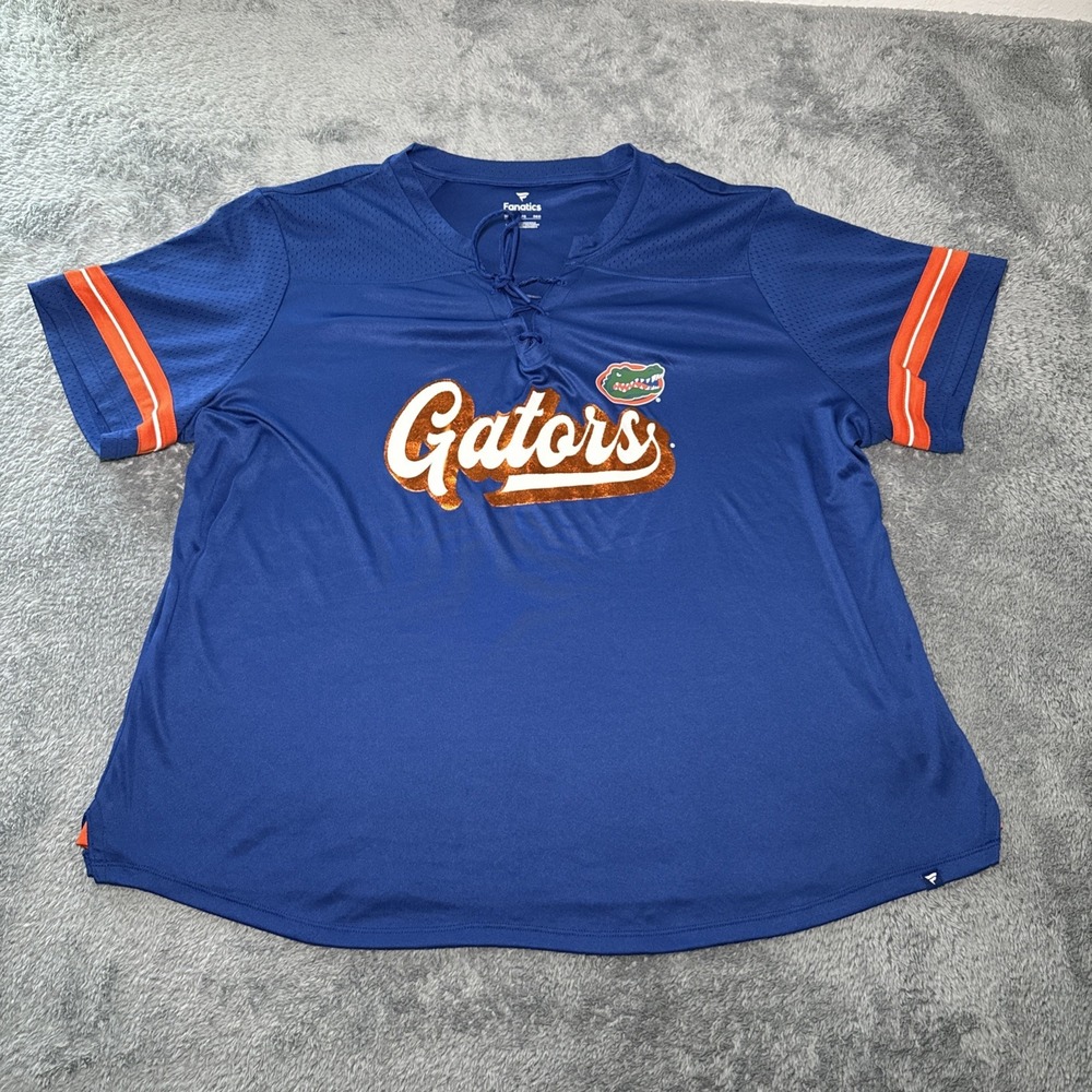 Florida Gators Women's SZ 3XL Fanatics Lace-Up V-Neck T-Shirt Royal Blue